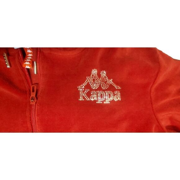 Kappa Red Velour Track Jacket Bling Logo Tape Sleeve Full Zip - Picture 3 of 9